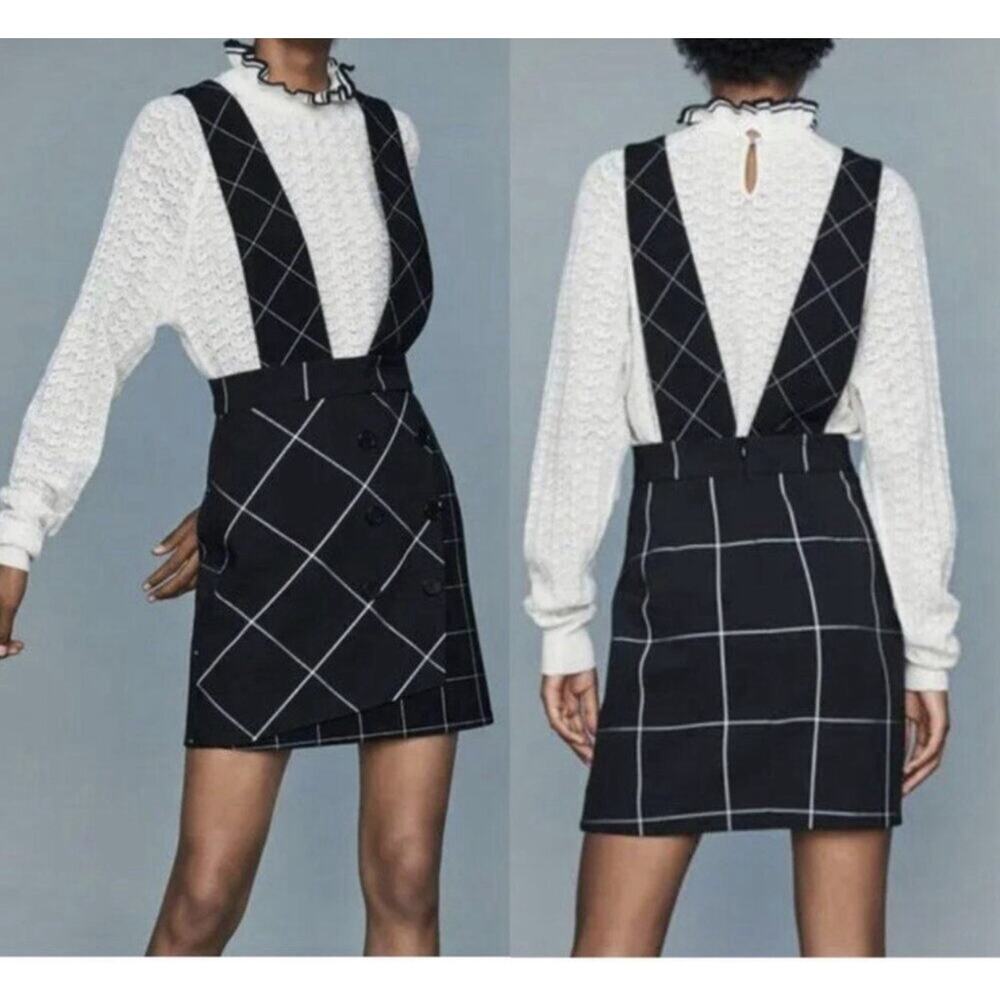 Maje Joly Checked Woven Pinafore Skirt in Carreaux M 38 (6)